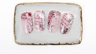 Layered stamping in romantic style with nail foil