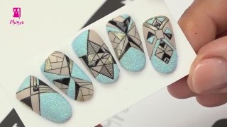 Geometric stamping with colour gel, glitter powder - Preview