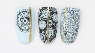 Nail art with stamping in steampunk style