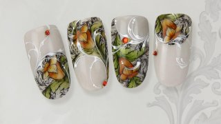 Stamped flowers combined with aquarelle paint