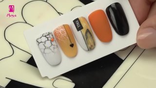 Stamping and Spider Gel nail art in autumn mood - Preview