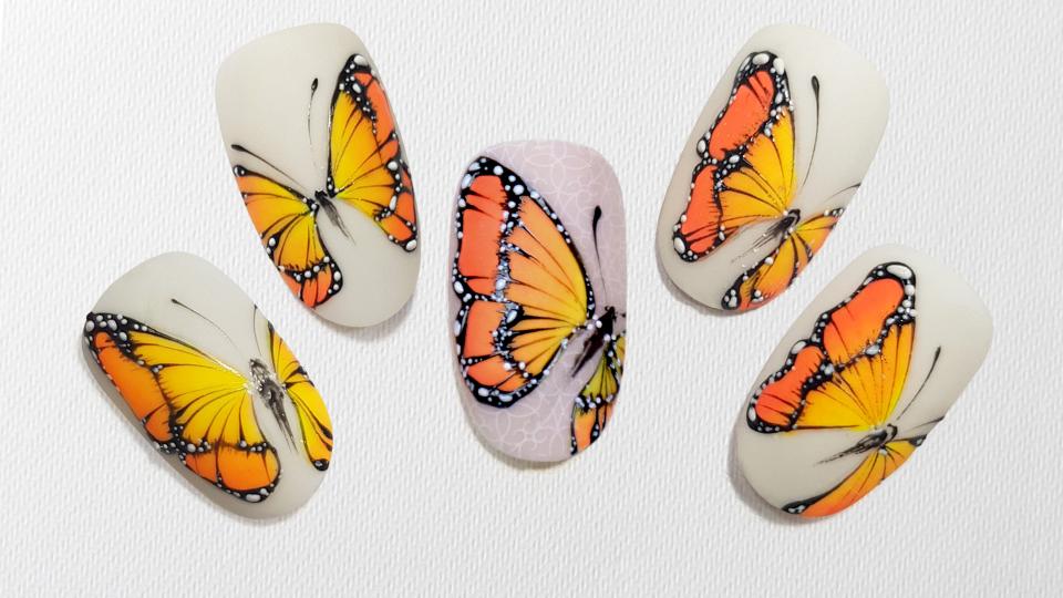 Gel painted, vibrant, vivid, charming butterflies