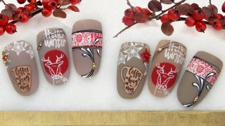 Winter nail stamping with crystal stones