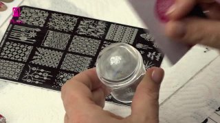 Winter nail stamping with crystal stones