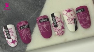 Flower stamping nail art with inscription - Preview