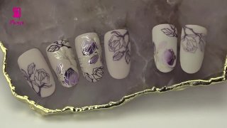 Purple flowers prepared with layered stamping - Preview