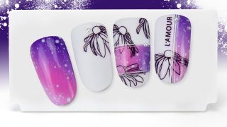 Flowers on a gradient base, with white beads