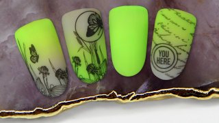 Stamped flower on vivid, neon ombre base