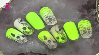 Stamped flower on vivid, neon ombre base - Preview