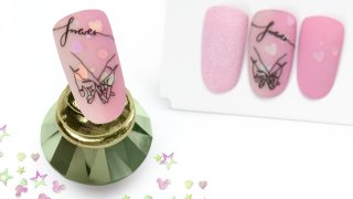Romantic, stamping nail art with paillettes