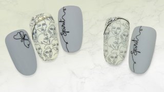 Simple stamping manicure with shiny crystal stones