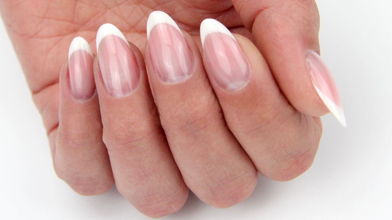 Maroon and Beige Almond Shaped French Manicure - wide 6