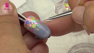 Summer manicure with artfetti, sticker, stamping