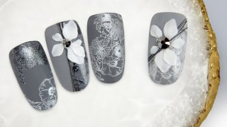 3D flower on a floral, effected stamping base