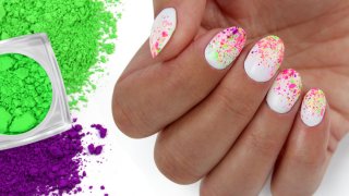 Sculpted salon nails with cheerful pigment powder