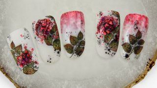 Stamped, painted flowers with Holo glitter petals