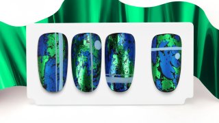Nail art with flashy, green and blue nail foil