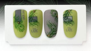 Green layered stamping nail art with stamping gel