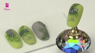 Green layered stamping nail art with stamping gel - Preview
