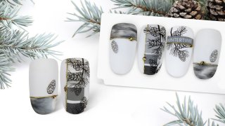 Winter nail art with cone pattern in grey shades