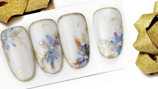 Dazzling nail art with aquarelle flower and bead