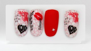 Layered stamping nail art for Valentine's Day