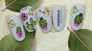 Gardening themed, colourful nail art