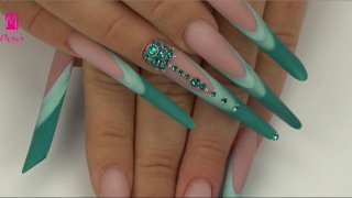 Extreme long, Russian, almond-shaped nails with gradient decoration