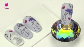 Easter nail art with stamped bunny and stickers - Preview