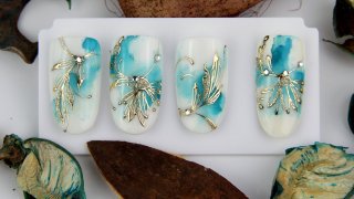 Nail foiled flowers on aquarelle base from Norka