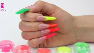 Russian almond-shaped nails with neon pigment French nail end