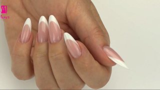 Classic almond-shaped French nails built with Fusion Acrylgel