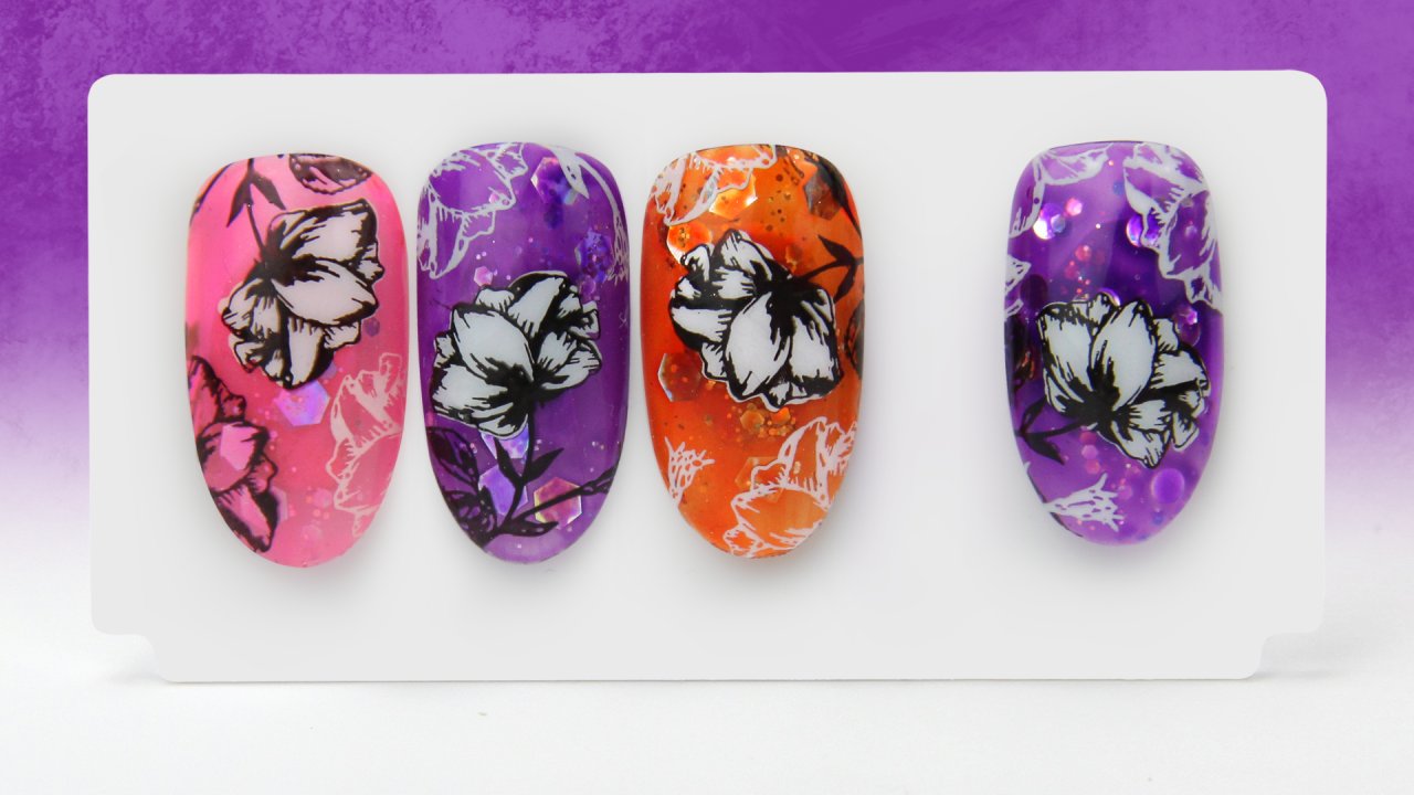 Floral nail art on Glass Effect Gel Polish
