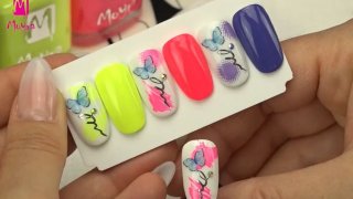 Blue butterfly nail art - Effecting stamping pattern and sticker