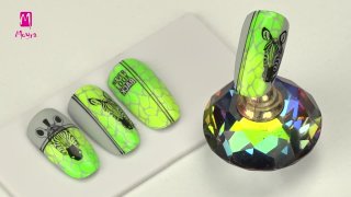 Zebra patterned nail art on a neon pigment base - Preview