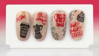Layered stamping manicure for coffee lovers