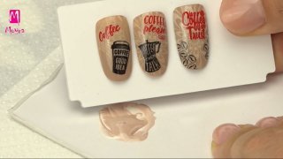 Layered stamping manicure for coffee lovers