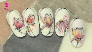 Spotty aquarelle flowers contoured with Spider gel - Preview
