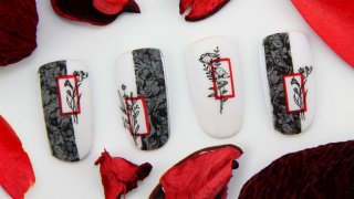 Framed, floral, stamping nail art