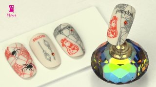 Pumpkin and spider web nail art for Halloween - Preview