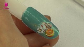 Colorful festive nail art with stickers, paintings
