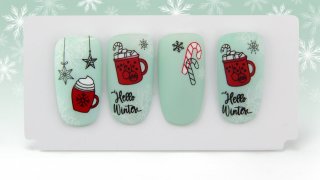 Colourful winter nail art with stamped snowflakes