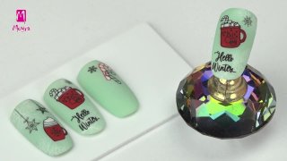 Colourful winter nail art with stamped snowflakes - Preview