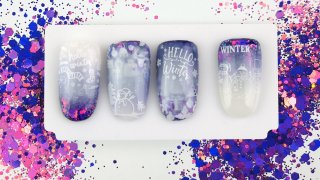 Cute stamped snowmen on holo glitter background