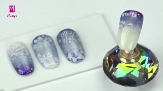Cute stamped snowmen on holo glitter background - Preview