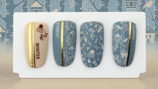 Nail art with bird pattern in vintage style
