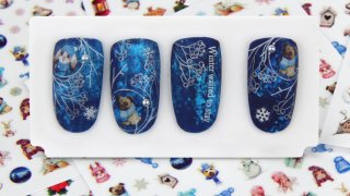 Winter stamping nail art with cute dog sticker