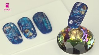 Winter stamping nail art with cute dog sticker - Preview
