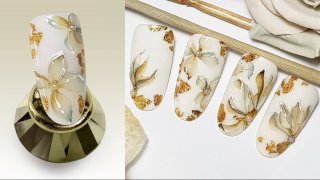 Breathtaking artistic aquarelle nail art with foil