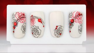 Nail art with roses and artfetti sequins